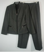 Dark Gray Herringbone Pant Suit Blazer Slacks Erika Dresses womens 8 Vtg... - £20.76 GBP