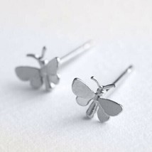 14K White Gold Plated Silver Tiny Butterfly Stud Earrings For Gifts Summer sale - £29.57 GBP