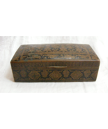 Vintage Hinged Jewelry Box Decorative Brass Overlay Black Enamel Filler 4-d - $49.49