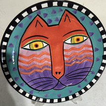 Vintage 1998 Laurel Burch Ceramic 8&quot; Red Purple Cat Plate by Design Studio - £37.18 GBP