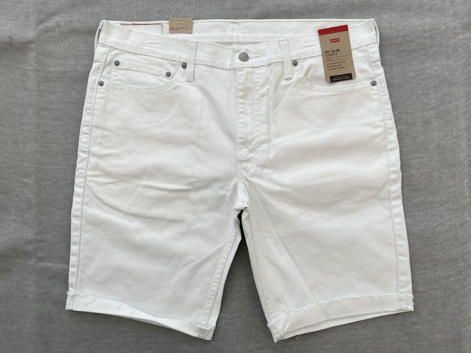 Primary image for Levis Red Tab 511 Mens White 11" Slim Fit Cut-Off Stretch Denim Jean Shorts