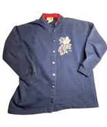 Vintage Morning Sun Sweatshirt Womens Large Petite Navy Blue Birds Cardi... - $9.36 CAD