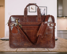 Buff Leather Material Laptop Bag For Unisex Leather Briefcase Best Laptop Messen - £78.45 GBP