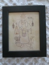 Framed Kindred Spirits ANGEL &amp; CAT Primitive EMBROIDERED 11&quot;x 12.5&quot; Wall... - $15.00