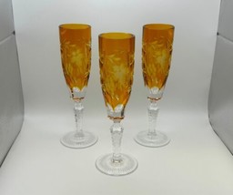 Set of 3 Nachtmann Crystal TRAUBE Amber Champagne Flutes Glasses - £234.31 GBP