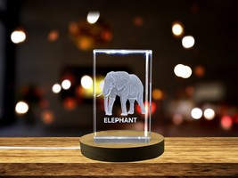 LED Base included | Stunning 3D Engraved Elephant Crystal | Unique Home Decor - £31.46 GBP+