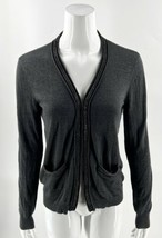 Daisy Fuentes Womens Cardigan Sweater Size M Gray Embellished Pockets Hook Eye - £12.46 GBP