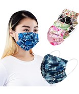 Flower Print Disposable Face Mask 50 PC Assorted 3-Ply Adult Ear Loop (F... - £11.76 GBP