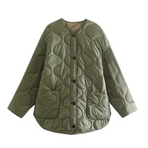 Army Green Oversize Quilted Jacket Woman 2021 Winter Fall Cotton Padded Coat Loo - £52.59 GBP