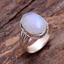 Rainbow Moonstone Gemstone 925 Silver Ring Handmade Jewelry Ring All Size Women - £5.87 GBP