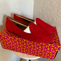 Tory Burch Bombe Kid Suede Nappa Leather Loafer, Bright Carnelian, Size 7.5, NWT - £111.87 GBP