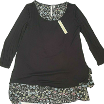 Lauren Conrad LC Womens Tunic Blouse Size M Black Floral 100% Rayon L/S New Tags - £15.57 GBP