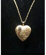 Vintage Marked 14k Yellow Gold Filled GF Heart Locket &amp; 18&quot; Chain Necklace - $28.62