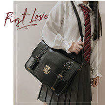 Japanese Preppy Style JK Uniform Shoulder School Bags Women PU Leather Large Bri - £42.29 GBP