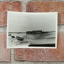 Vintage Photo Family on a Beach near PIer / Dock &amp; Boats Original OOAK B&amp;W - £7.22 GBP