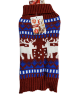 Puppy Dog Red Maroon Christmas Winter Sweater Reindeer Mountain Scene - $6.89+