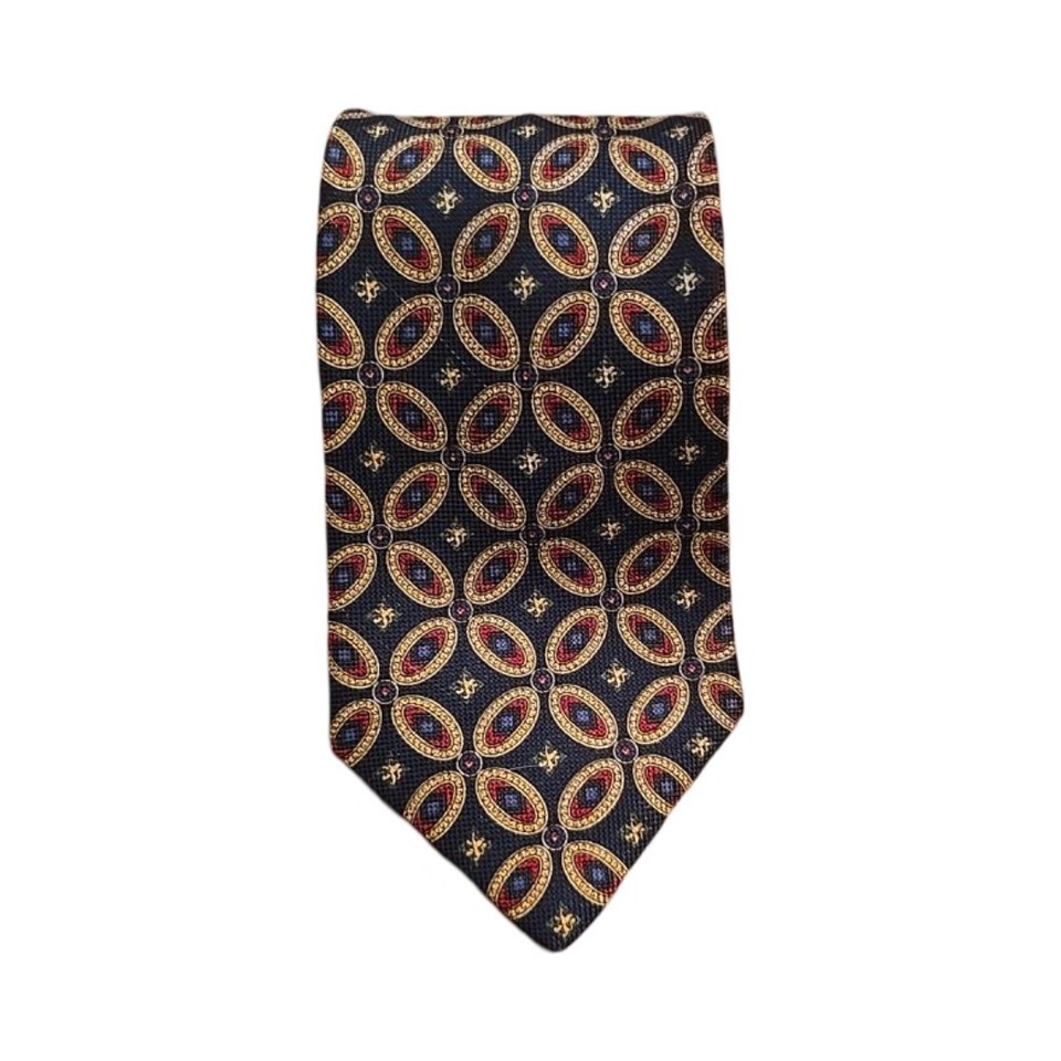 Tommy Hilfiger Vintage Silk Tie Navy Red Gold Geometric Medallion Classic Preppy Item image 11