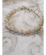Goldtone Bracelet Rhinestones of Blue Red Green Yellow Purple 7 1/2&quot; - $33.11 CAD