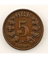 1899 Norvège 5 Ore (VF) Très Fin État - $66.48 CAD