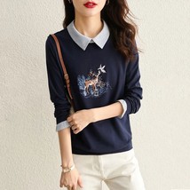 2022 Spring Autumn Sweatshirt Women New Fashion Contrast Color Stitching Embroid - £72.97 GBP