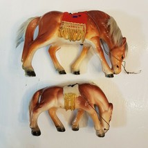 Ceramic Porcelain Horse LOT w/ Rabbit Fur Mane &amp; Tail Felt Blankets VTG Japan - $19.71