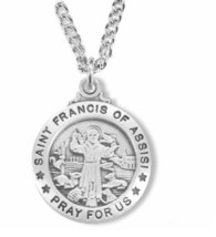 Sterling Silver Round St Francis Patron Of Animals Medal Necklace &amp; Chain - £68.08 GBP