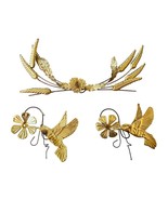 Vtg 3 Pc Brass Wall Hanging Hummingbird Flowers Wheat Swag - $537.21 MXN