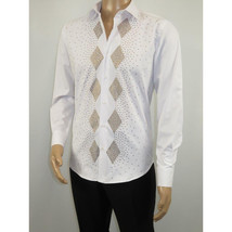 Men CEREMONIA Turkey Shirt 100% Cotton Fancy Rhine Stones #Rio 13 White Slim Fit image 7
