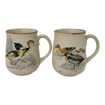 Lot of 2 Stoneware Coffee Mugs Cups Speckled w/ Ducks Teal &amp; Red Breasted - £11.73 GBP