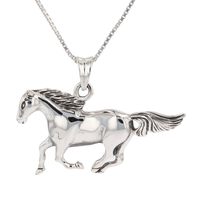 Jewelry Trends Sterling Silver Mustang Running Horse Pendant Necklace 18&quot; - £59.75 GBP