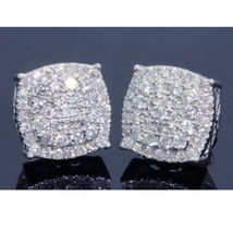 Womens Mens 14K White Gold Plated 1.50 CT Cubic Zirconia Cluster Stud Earrings - £77.32 GBP