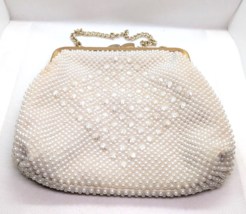 VTG Mid Century Beaded Purse Handbag Clutch With Gold Tone Kiss Lock and Chain - £28.96 GBP