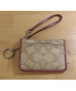 Coach Tan &amp; Pink Signature ID/Card Wallet Wristlet Patent Pink Leather T... - $21.77
