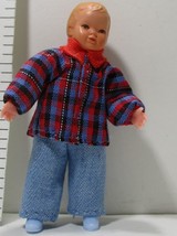 Baby Boy Doll 08 0259 Plaid Shirt Blue Jeans Caco Dollhouse Miniature - $15.93