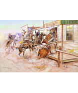 Framed canvas art print giclée in without knocking western charles russell - $23.23 CAD