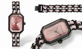 NEW Jeanneret 14022 Women&#39;s Leather/Link Blair Collection Pink/Black Metal Watch - £15.83 GBP