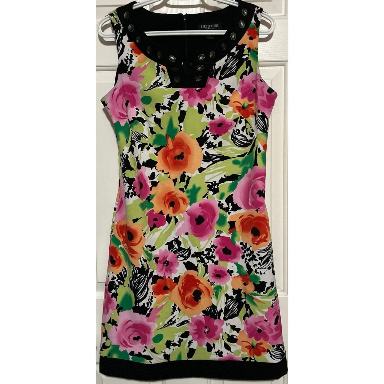 Perceptions New York Women&#39;s Pink Green Black Floral Sleeveless Dress Si... - $25.00
