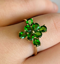 14K Yellow Gold Ring Emerald Color Stones 2.14g Size 6.75 - £133.07 GBP