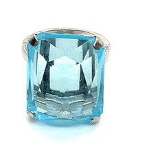 Vintage Signed Uncas Sterling Silver Large Lab Topaz Stone Solitaire Rin... - $54.45