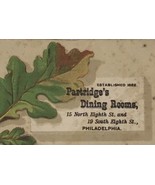 Partridge&#39;s Dining Rooms Oak Leaf Acorn Philadelphia Victorian Card 1880s - $15.95