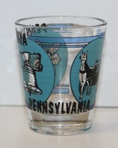 Shot Glass PENNSYLVANIA,TEAL/BLACK Liberty Bell,State Flower,Horse Buggy, Amish - £4.78 GBP