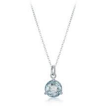 Sterling Silver Round Blue Topaz Triple Prong Necklace - £37.94 GBP