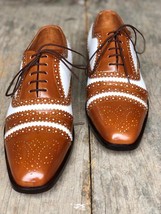 Elegant Twin Tone Oxford Style Patina Brogue Cap Toe Leather Pairs Business Shoe - £117.15 GBP