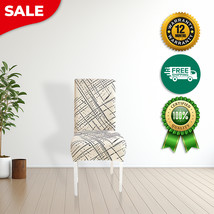 Anyhouz Chair Cover Beige With Black Sketch Elastic Slipcover Dining Decor - $445.49 MXN