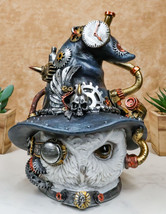 Geared Clockwork Pipes Valves Steampunk Owl With Winged Skull Witch Hat ... - £30.55 GBP