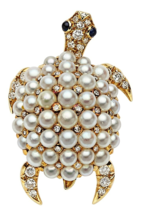 Tiffany &amp; Co.Gezüchtete Perle, 0.25ct Diamant Turtle Brosche 599 2.5cm x... - $16,370.25