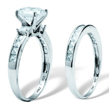 PalmBeach Jewelry Platinum-Plated Sterling Silver Cubic Zirconia Bridal Ring Set - £44.62 GBP