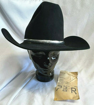 Vtg Resistol 4X Beaver Quicksilver Black 7 3/8 R Texas Cowboy Hat 4&quot; Bri... - £264.38 GBP