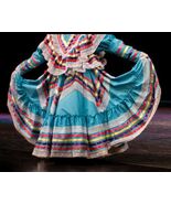 Girls Jalisco Dress With Super Wide Skirt Flow For Folklorico Dance Hand... - $62.05+