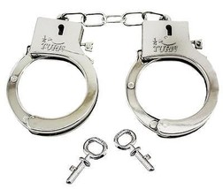 36 PAIR BULK LOT ELECTROPLATED SHINY SILVER PLASTIC HANDCUFFS toy w Keys... - $40.90